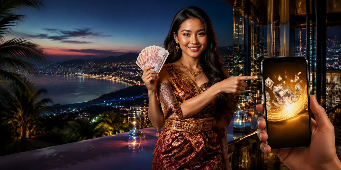 Model memperlihatkan bonus cashback dengan tampilan visual hadiah yang menarik dan cerah