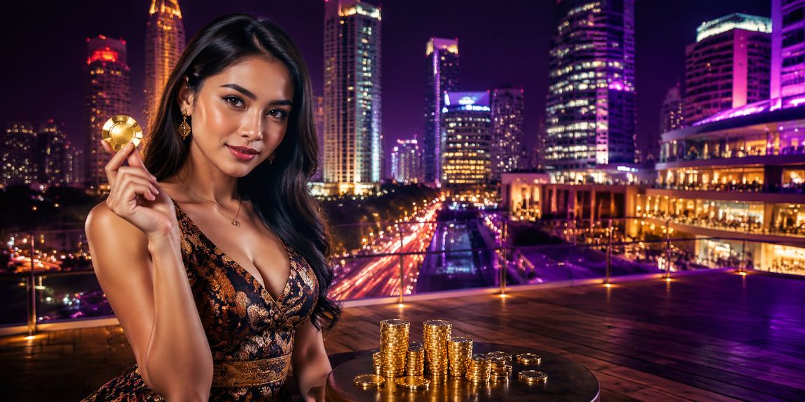 Suasana kasino neon yang bercahaya terang dengan dekorasi penuh warna dan nuansa malam modern