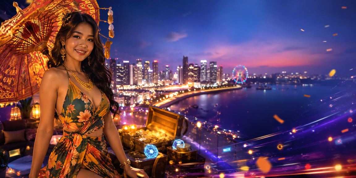 Model muda bertaruh esports dengan headset gaming dan layar pertandingan yang menyala di belakangnya